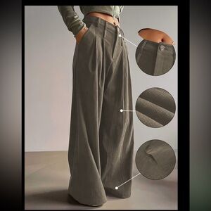 Wide-Leg Corduroy Pants in Olive